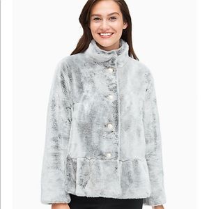 Brand New Kate Spade Gray Faux Fur Jacket